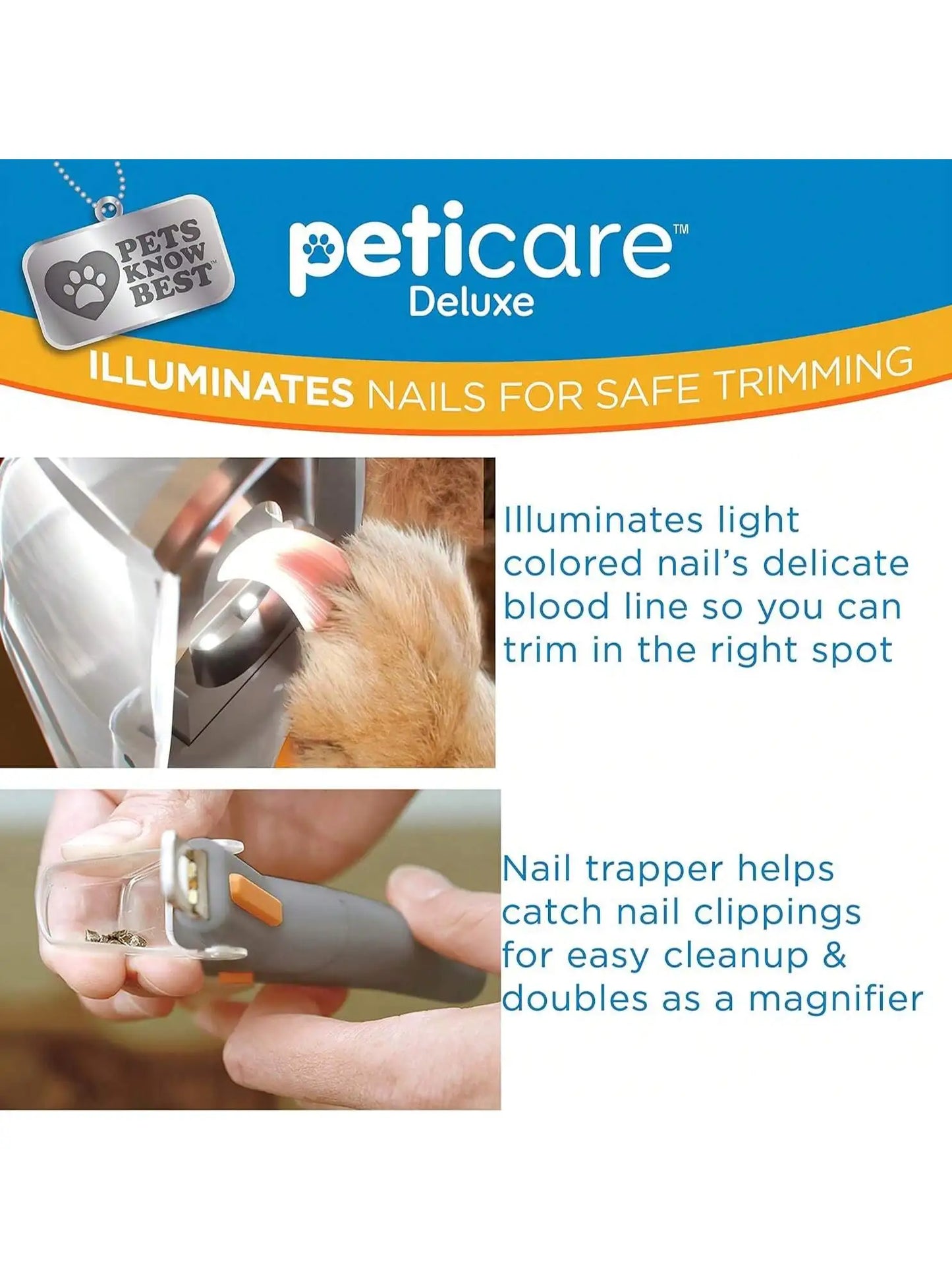 Omnliy LED Pet Nail Clipper for Dogs & Cats, 5X Magnification, Nail Trapper