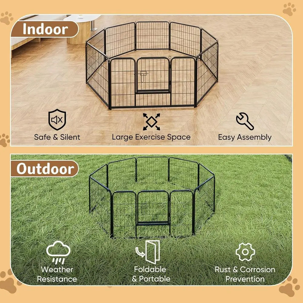 Dog Playpen Indoor, Metal 32 Inch 8 Panels Foldable Pet Fence with Door