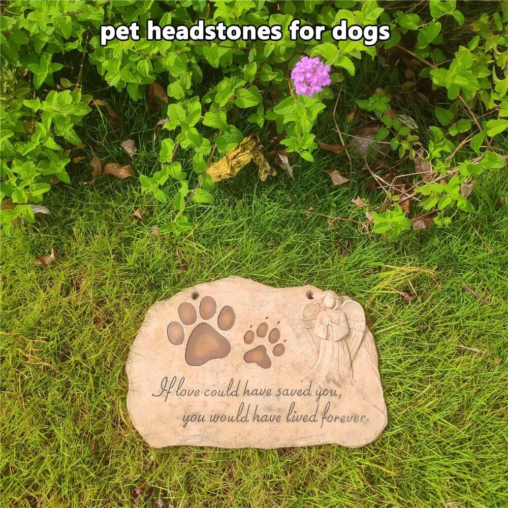 Pet Memorial Stone with Angel and Paw Prints, Outdoor Grave Marker