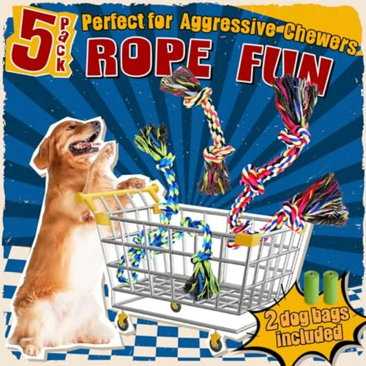 Tough and Strong Dog Toy for Aggressive Chewers Tough Chew Toys for Large Dogs, Ideal for Tug-of-War and Teeth Cleaning, with 3