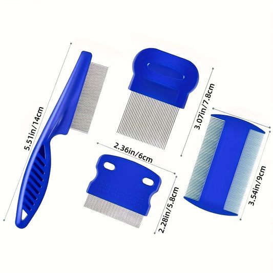 4 Flea and Lice Combs, Stainless Steel Rabbit Dog Cat Round Teeth,