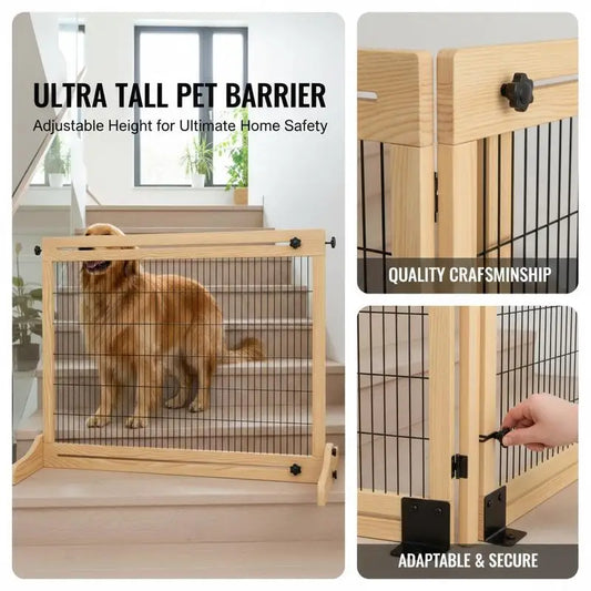 Freestanding Dog Gate, Foldable Stair Gate with Support Feet