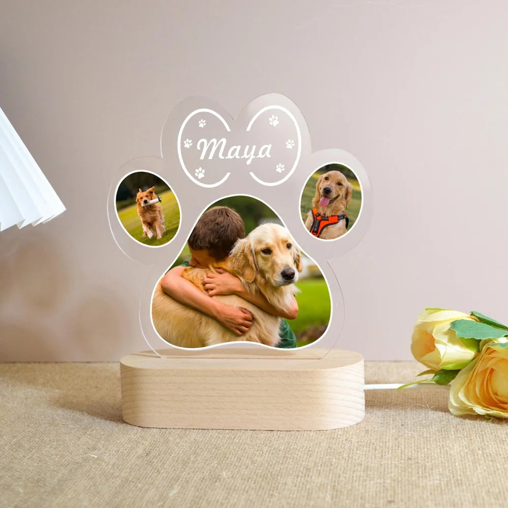 Personalized Pet Photo Frame Acrylic Wooden Base Cat Dog Pet Loss Christmas Gift