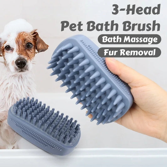 Silicone Bath Massage Brush fur Removal for Cats/Dogs - Collects 90% Wet Hair