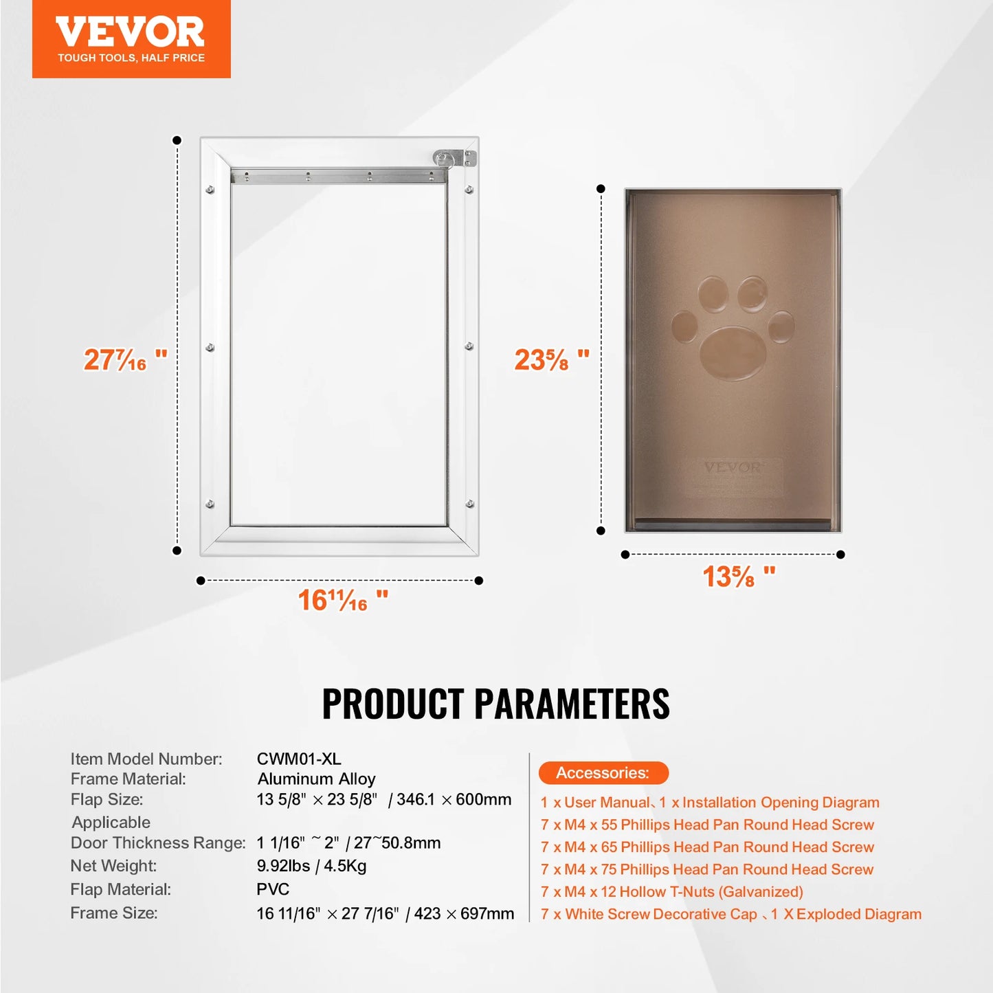 Pet Door Aluminum Frame with Lock and Flap System for Exterior Doors