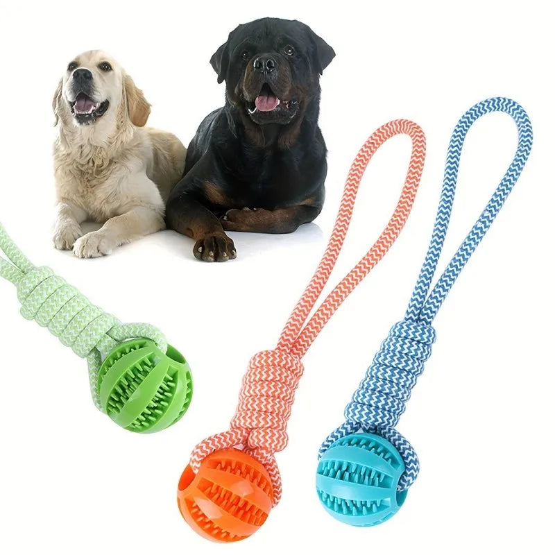 Dog Tug Rope, Treat Dispenser Ball, Chew Toy Durable & Dental Health (Colors Vary)
