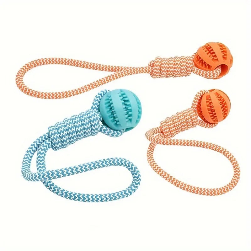 Dog Tug Rope, Treat Dispenser Ball, Chew Toy Durable & Dental Health (Colors Vary)