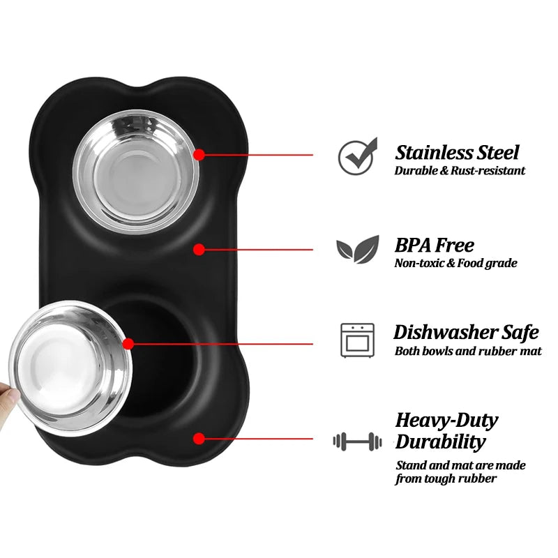 Stainless Steel Feeder Silicone Anti-spill Cats Dog
