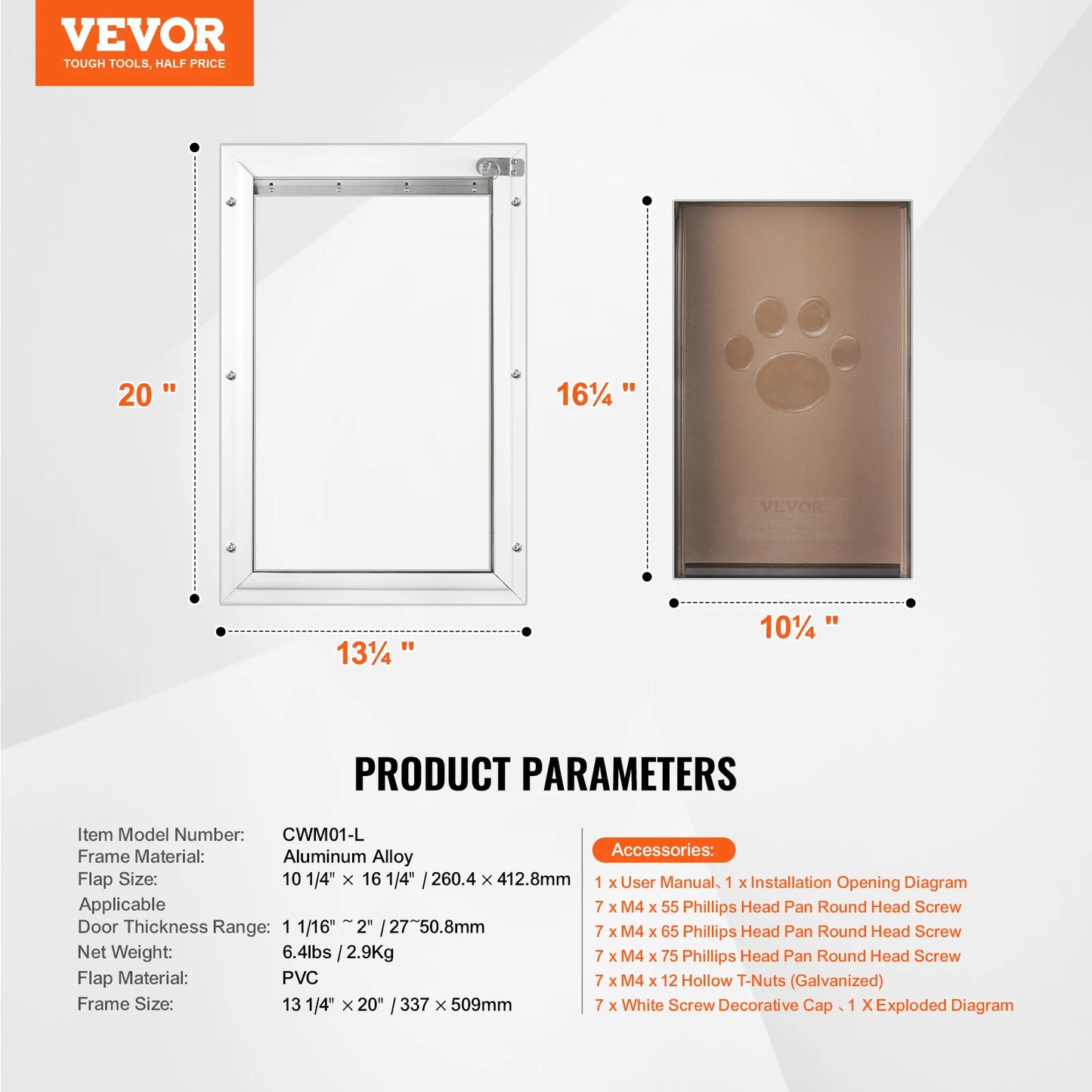 Pet Door Aluminum Frame with Lock and Flap System for Exterior Doors