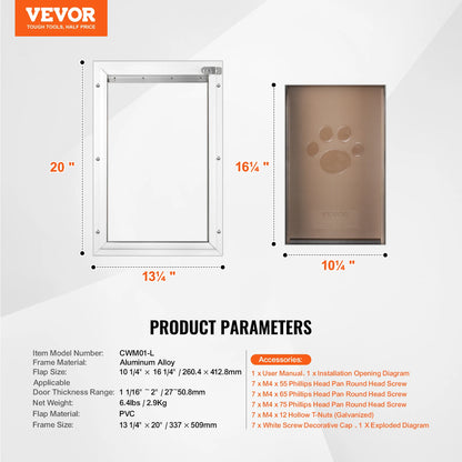 Pet Door Aluminum Frame with Lock and Flap System for Exterior Doors