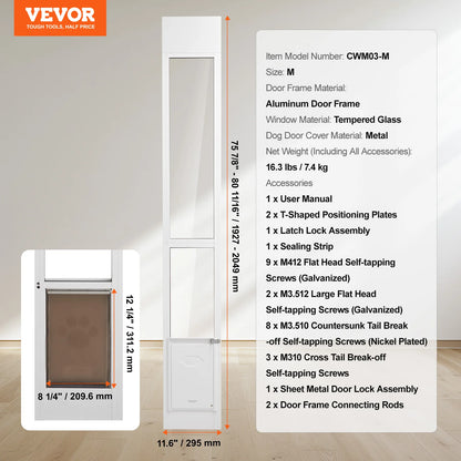 Dog Door Sliding Glass Door Adjustable Height  Tempered Glass