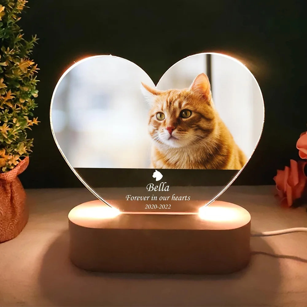 Personalized Pet Photo  Frame Acrylic Wooden Base  Cat Dog Pet Loss Christmas Gift
