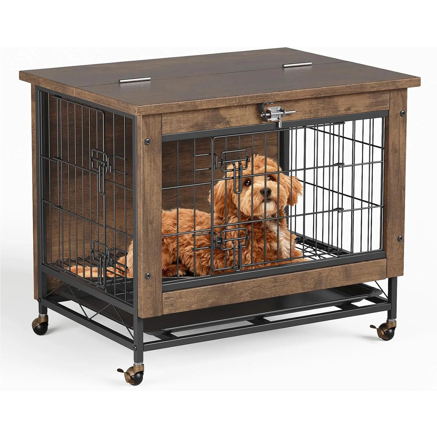 Rustic Furniture with Wheels 26in Small Heavy Duty Dog Kennel Indoor End Side Table