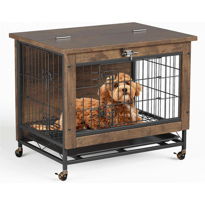 Rustic Furniture with Wheels 26in Small Heavy Duty Dog Kennel Indoor End Side Table