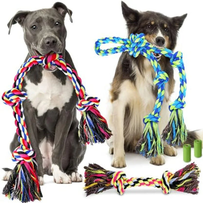 Tough and Strong Dog Toy for Aggressive Chewers Tough Chew Toys for Large Dogs, Ideal for Tug-of-War and Teeth Cleaning, with 3