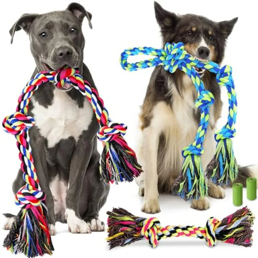 Tough and Strong Dog Toy for Aggressive Chewers Tough Chew Toys for Large Dogs, Ideal for Tug-of-War and Teeth Cleaning, with 3