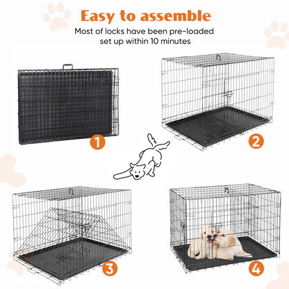 JHK 48 Inch Double Door Folding Metal Wire Dog Cage