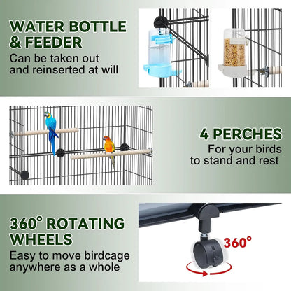 46-Inch Spacious Bird Cage  Slide-Out Tray, Water Bottle & Feeder