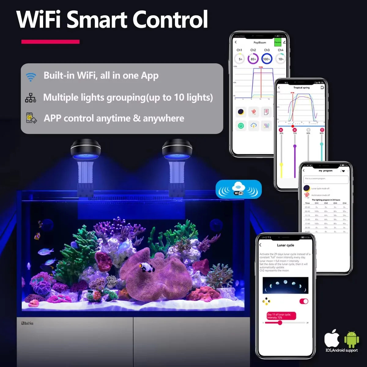 WiFi Nano Aquarium LED Light 60W, Professional Aquarium Light Full Spectrum Reef Coral SPS/LPS Saltwater Tank