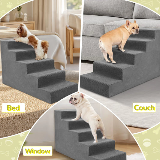 4-Tier/5-Tier Pet Stairs For Small Dogs & Cats Density Foam Steps