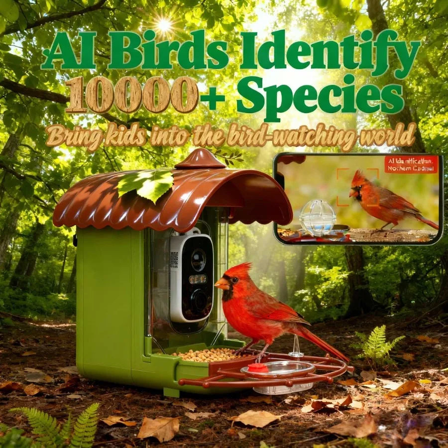 Smart Bird Feeder Camera with AI Identify Solar Powered 2K HD Video