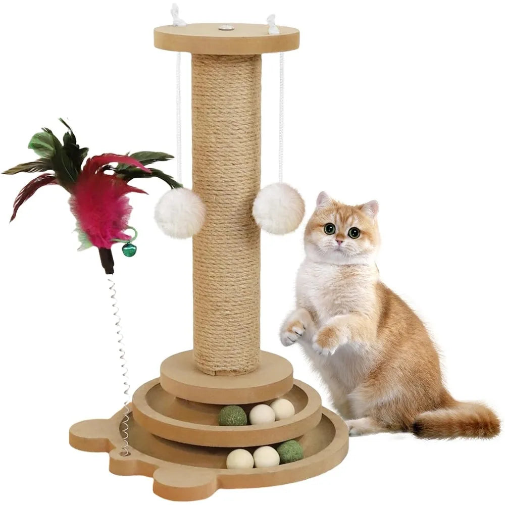 Tall Sisal Cat Scratching Post with Hanging Ball – Vertical Scratcher for Indoor Cats & Kittens, Interactive Toy Included