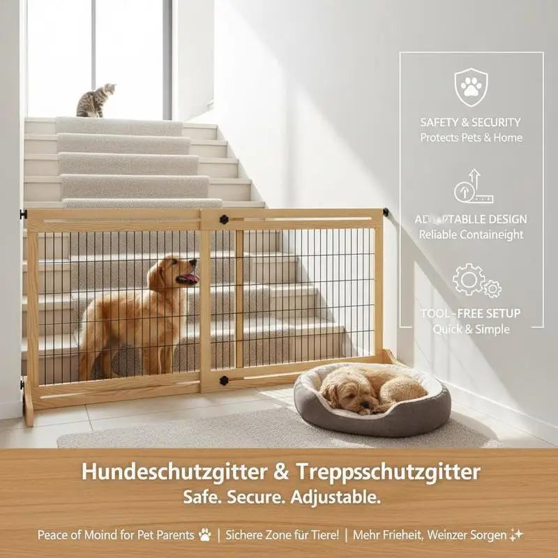 Freestanding Dog Gate, Foldable Stair Gate with Support Feet
