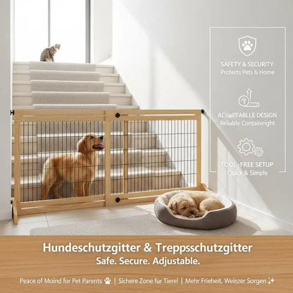 Freestanding Dog Gate, Foldable Stair Gate with Support Feet