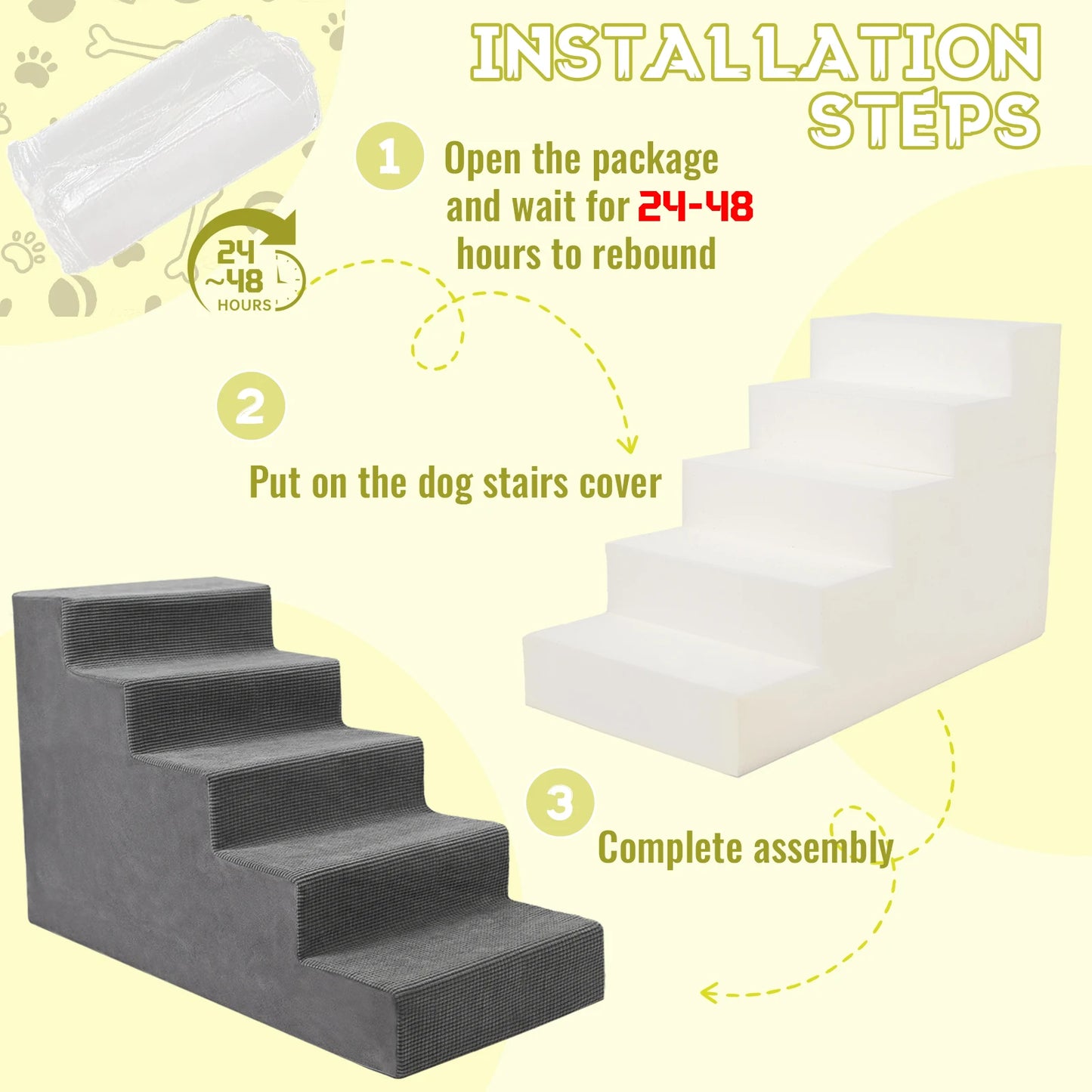 4-Tier/5-Tier Pet Stairs For Small Dogs & Cats Density Foam Steps