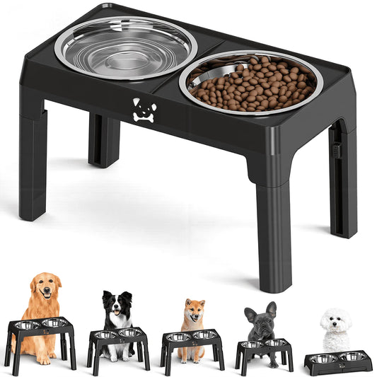 Elevated Dog Bowls - 5 Heights Adjustable 2 Stainless Steel Small Medium Large Dogs Cats