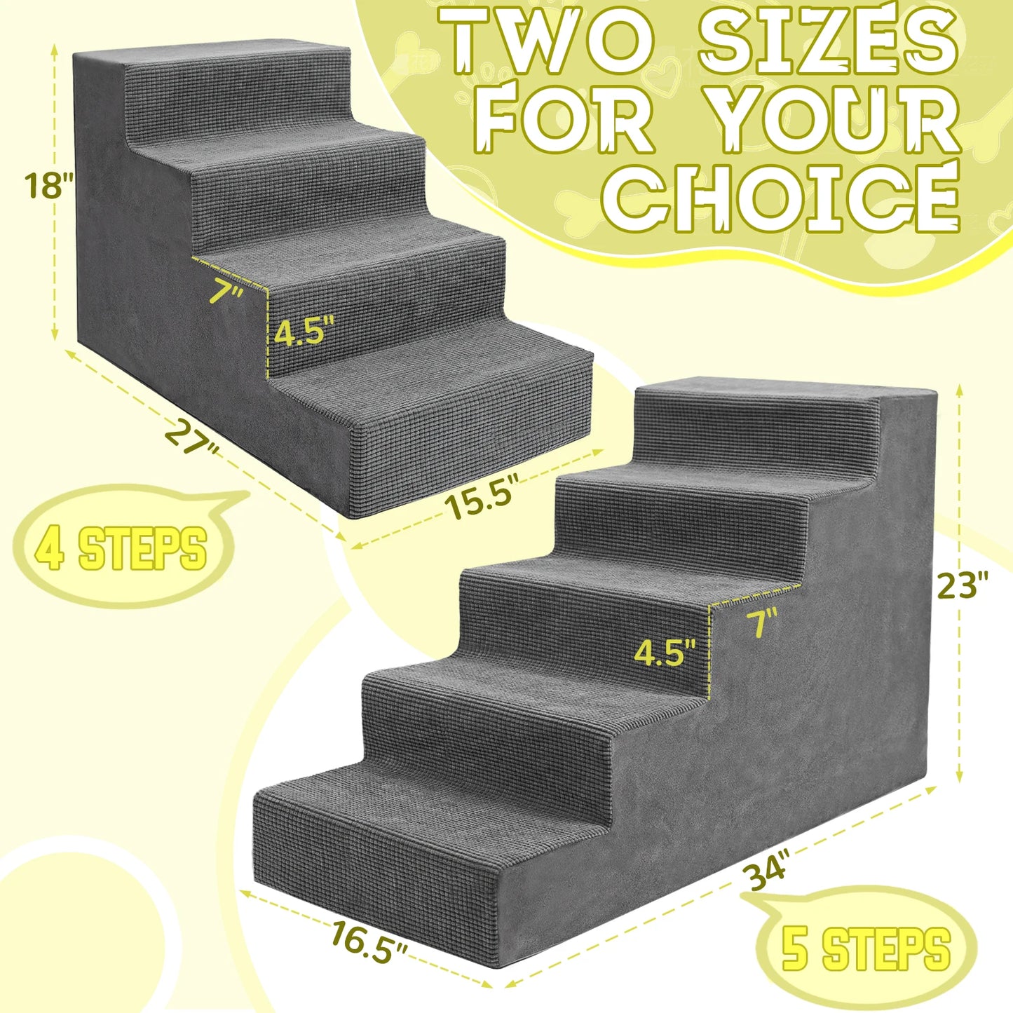 4-Tier/5-Tier Pet Stairs For Small Dogs & Cats Density Foam Steps