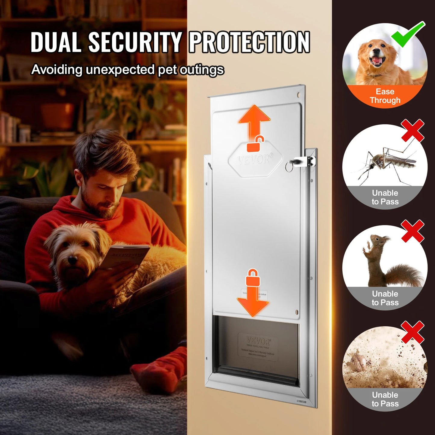 Pet Door Aluminum Frame with Lock and Flap System for Exterior Doors