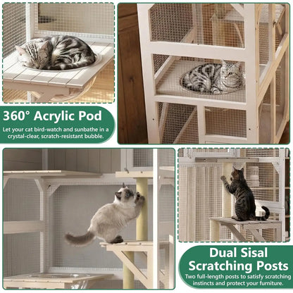 Outdoor Cat Enclosure with Wheels & Weatherproof Roof,