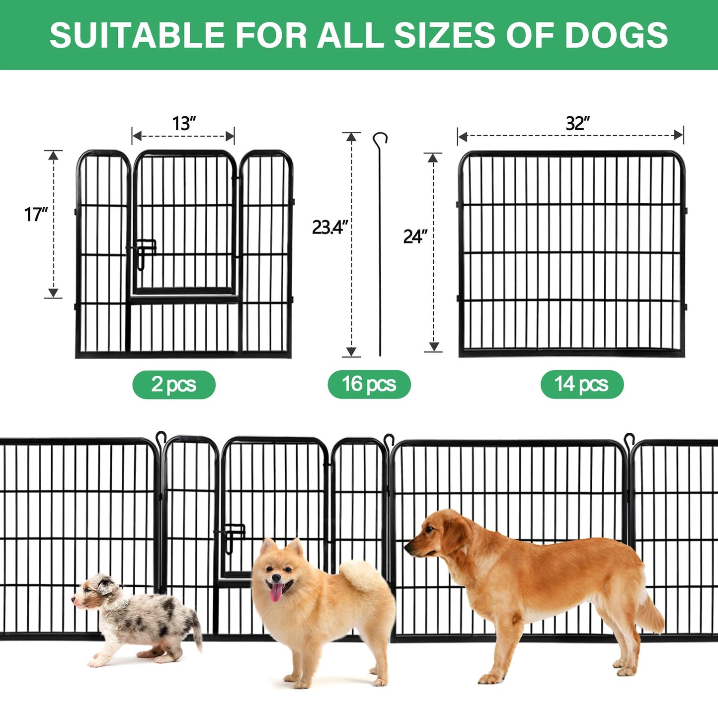 Dog Playpen 16 Panel Foldable Outdoor Yard Camping