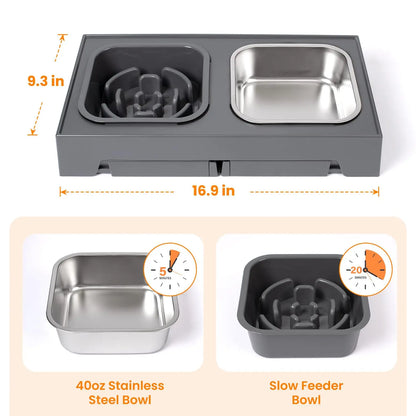 2-in-1 Elevated Slow Feeder Dog Bowls with Foldable Stand