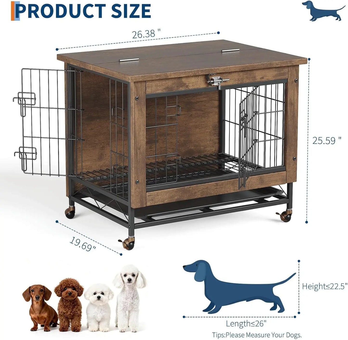 Rustic Furniture with Wheels 26in Small Heavy Duty Dog Kennel Indoor End Side Table