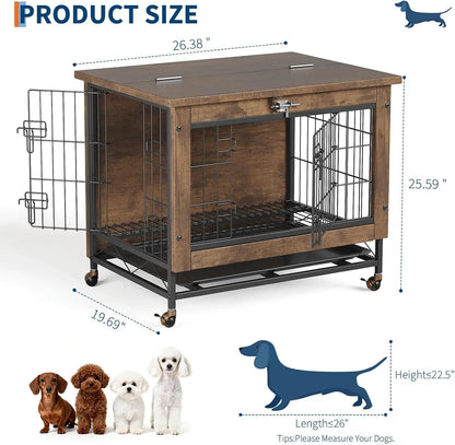 Rustic Furniture with Wheels 26in Small Heavy Duty Dog Kennel Indoor End Side Table