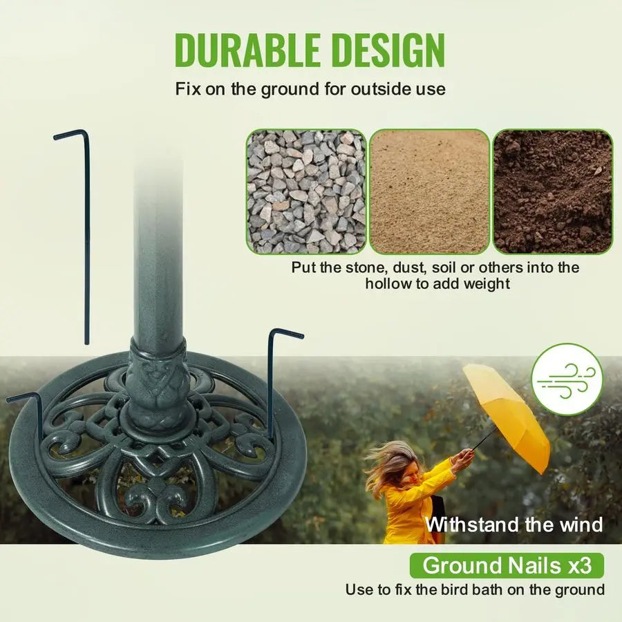 Expressions Outdoor Garden Bird Bath Green Weather Resistant