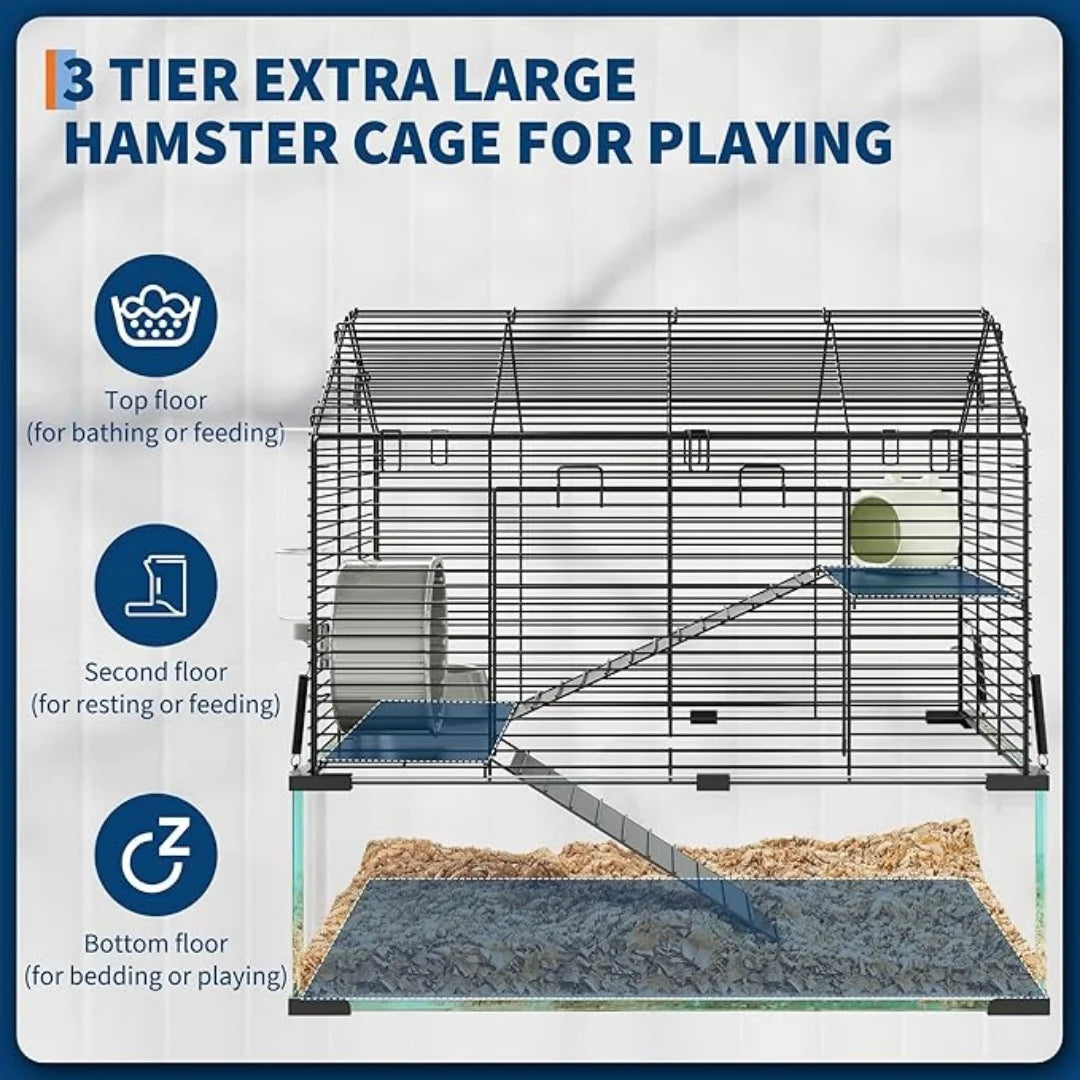 3 tier Metal Enclosure + Glass Cages for Guinea Pigs