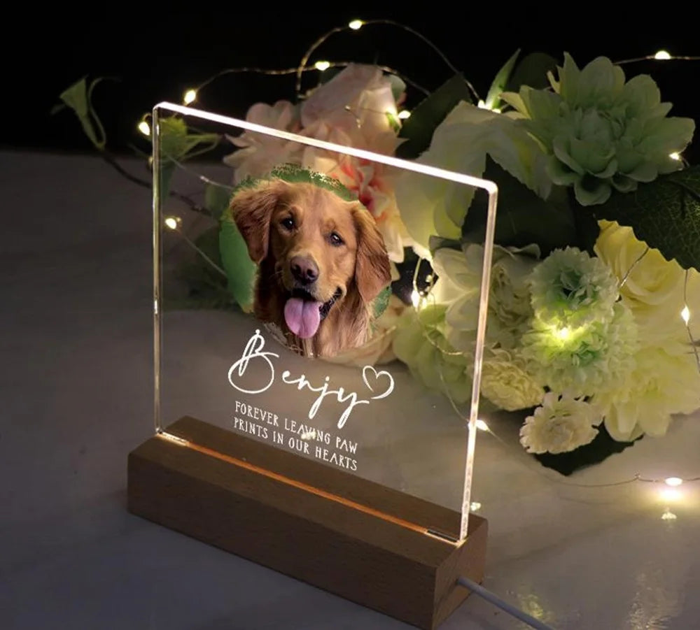 Personalized Pet Photo  Frame Acrylic Wooden Base  Cat Dog Pet Loss Christmas Gift