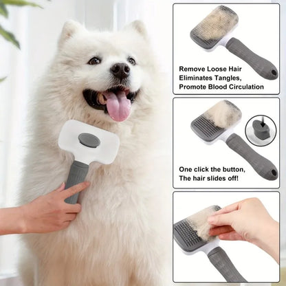 Dual-Use Dog & Cat Grooming Brush Round-Tip Bent Needles, Ergonomic Handle