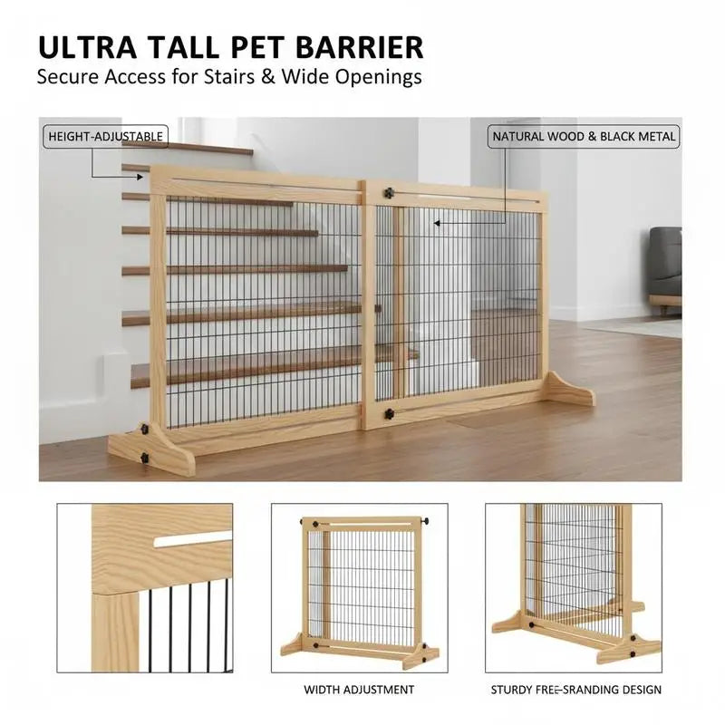 Freestanding Dog Gate, Foldable Stair Gate with Support Feet