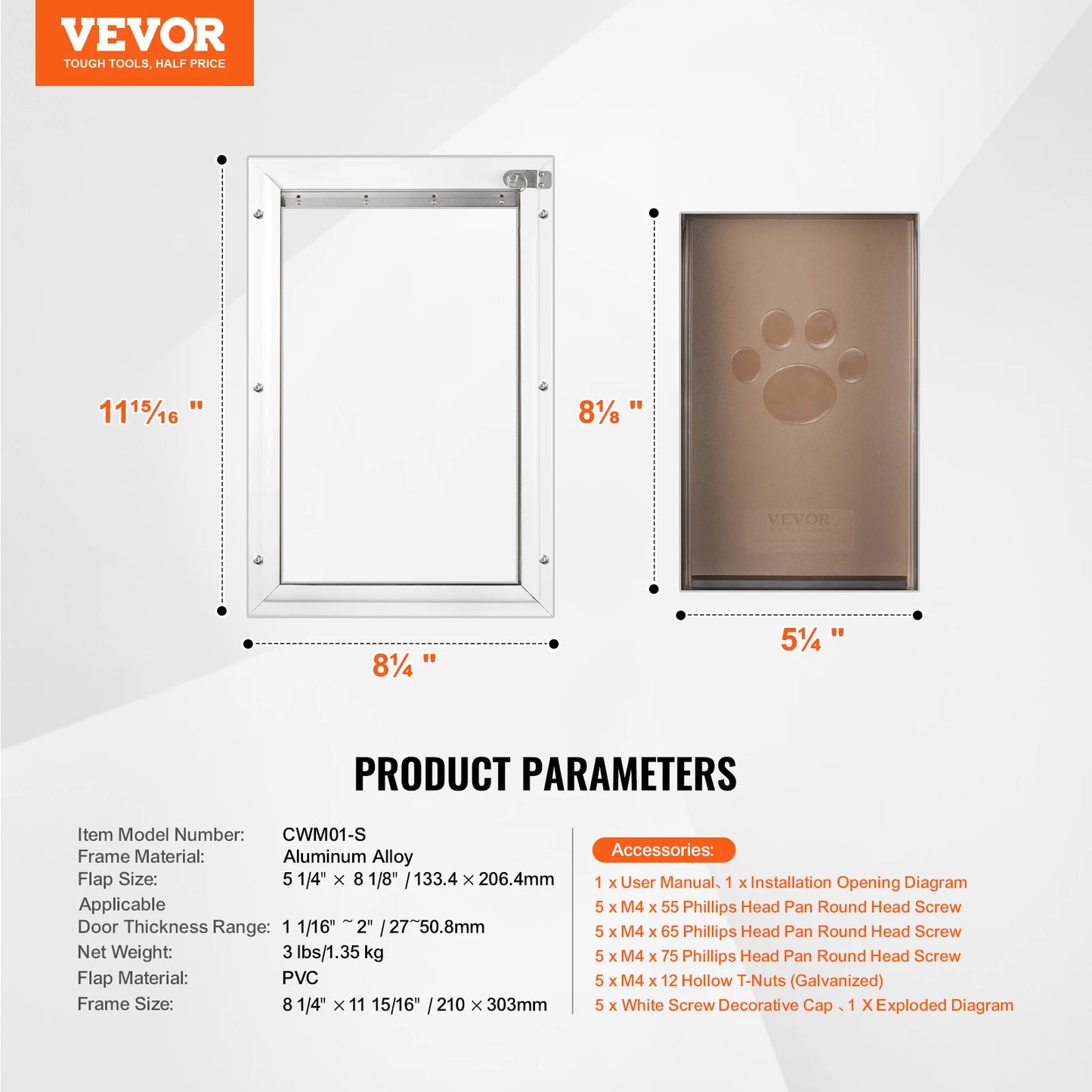 Pet Door Aluminum Frame with Lock and Flap System for Exterior Doors