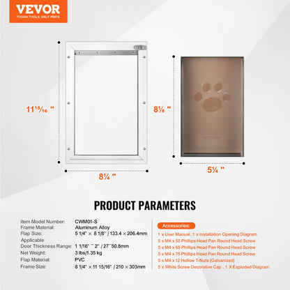 Pet Door Aluminum Frame with Lock and Flap System for Exterior Doors