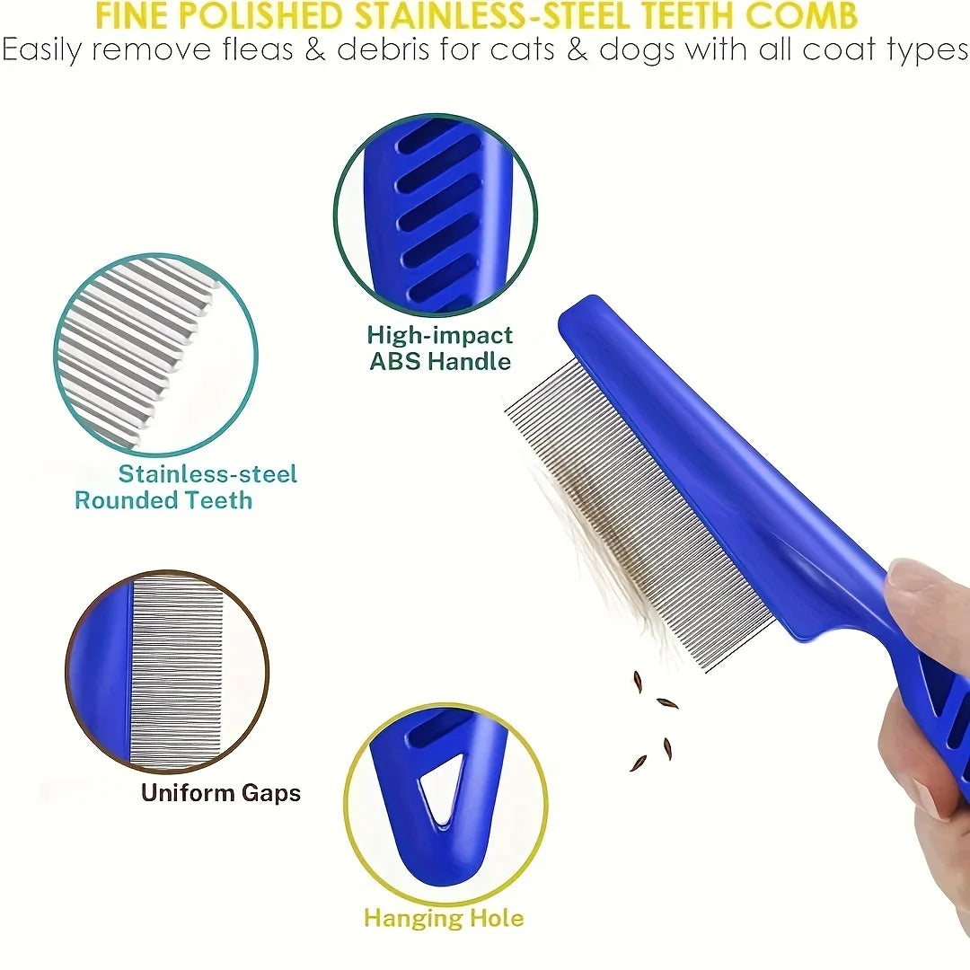 4 Flea and Lice Combs, Stainless Steel Rabbit Dog Cat  Round Teeth,