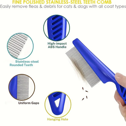 4 Flea and Lice Combs, Stainless Steel Rabbit Dog Cat  Round Teeth,
