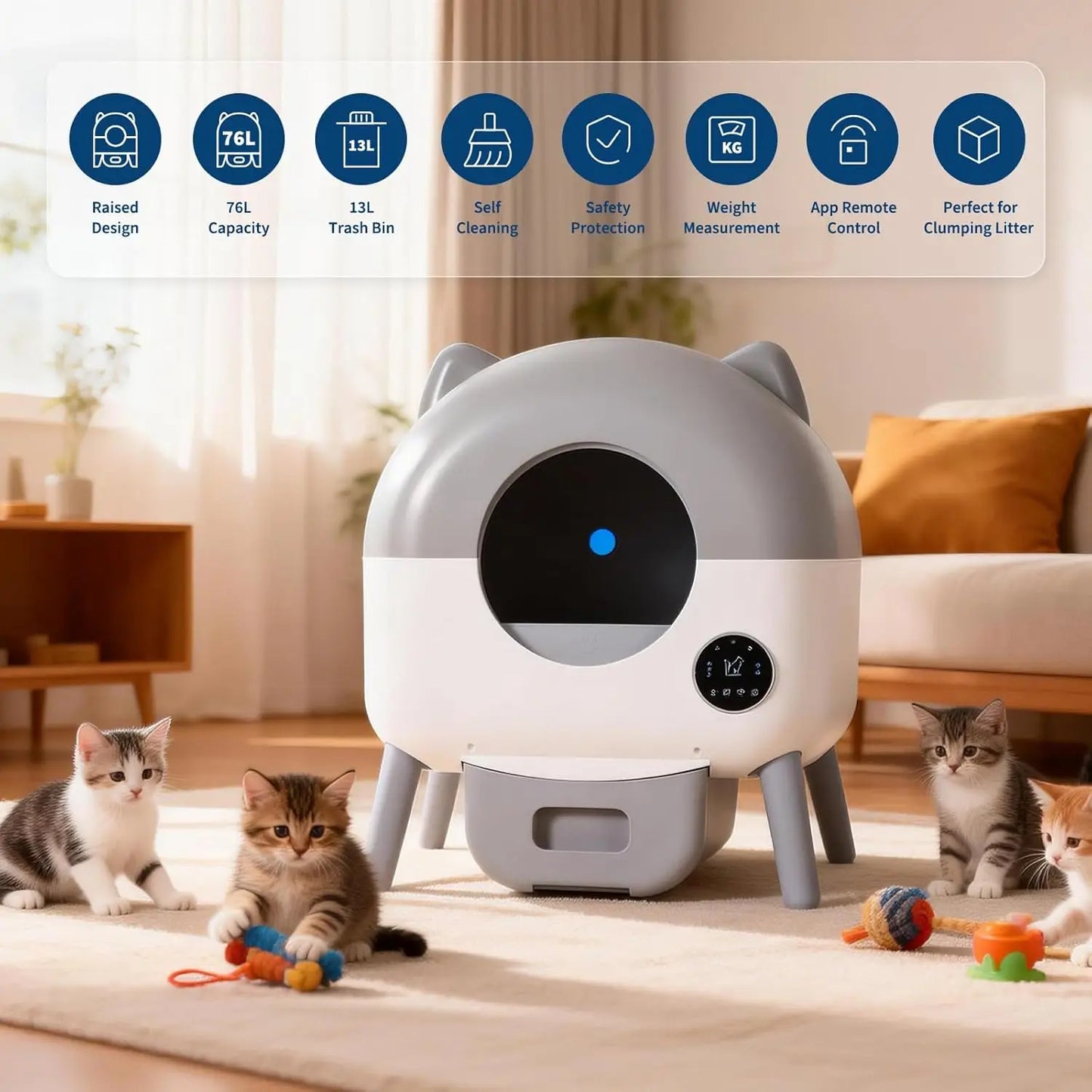 Self-Cleaning Cat Litter Box for Multiple Cats Large Capacity –App Control
