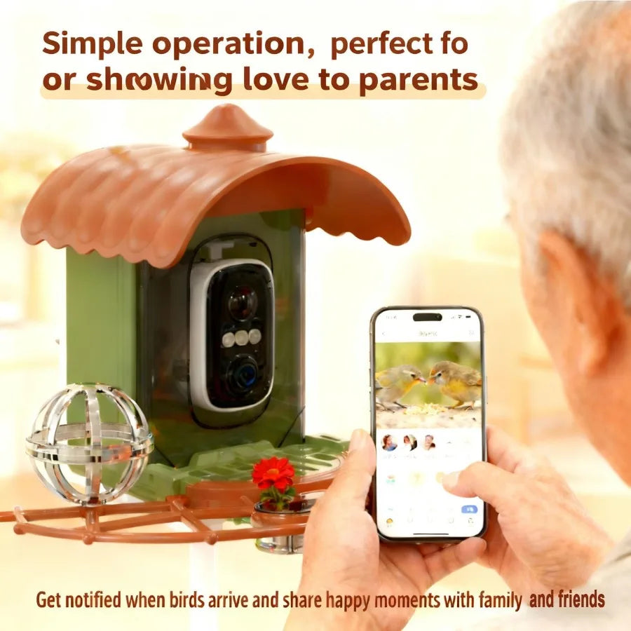 Smart Bird Feeder Camera with AI Identify Solar Powered 2K HD Video
