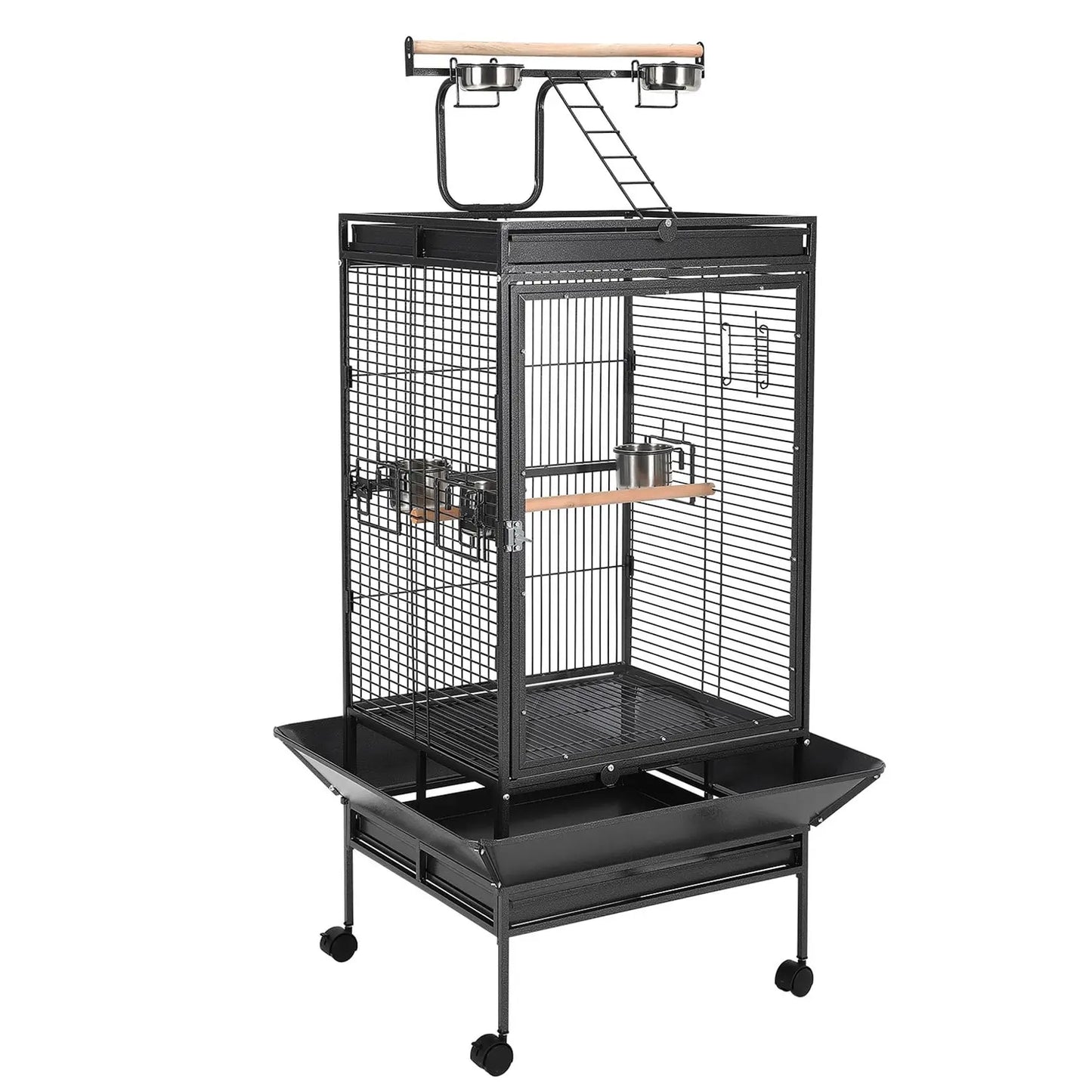 64.4" Tall Large Metal Bird Cage With Rolling Stand Aviary For Parrots Parakeets Conures