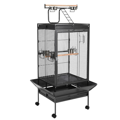 64.4" Tall Large Metal Bird Cage With Rolling Stand Aviary For Parrots Parakeets Conures